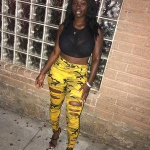 Yellow fatigue high waist pants